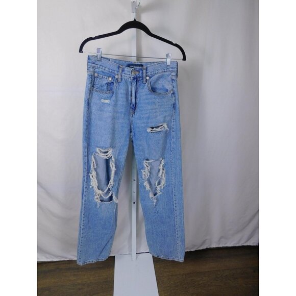 SALE Aeropostale Jeans Womens 4 Regular Blue High Rise Baggy Distressed Ripped D - Picture 1 of 12